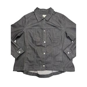 Denim & Co Denim Jacket Dark Gray Button Front Stretch Womens 1X Grunge Casual